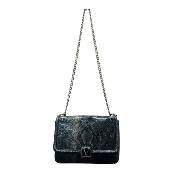 Victoria’s Secret Snakeskin Shoulder Bag Gray Gold Chain Crossbody Elegant - Picture 1 of 13